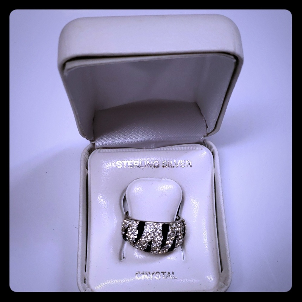 Sterling silver and crystal Zebra ring